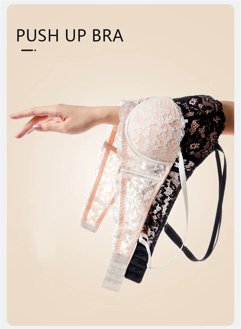 Floral Lace Half-Cup Push-Up Bra