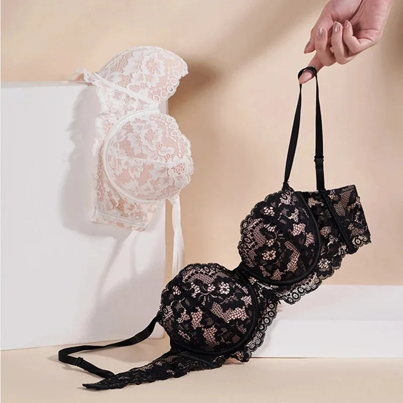 Floral Lace Half-Cup Push-Up Bra