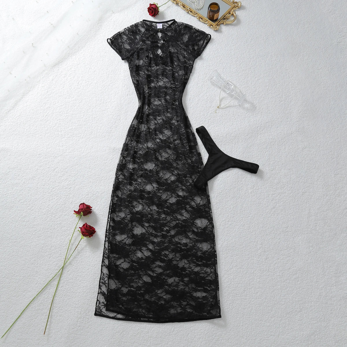 Sheer Lace Maxi Dress Set