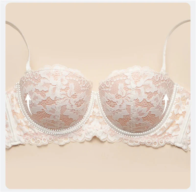 Floral Lace Half-Cup Push-Up Bra