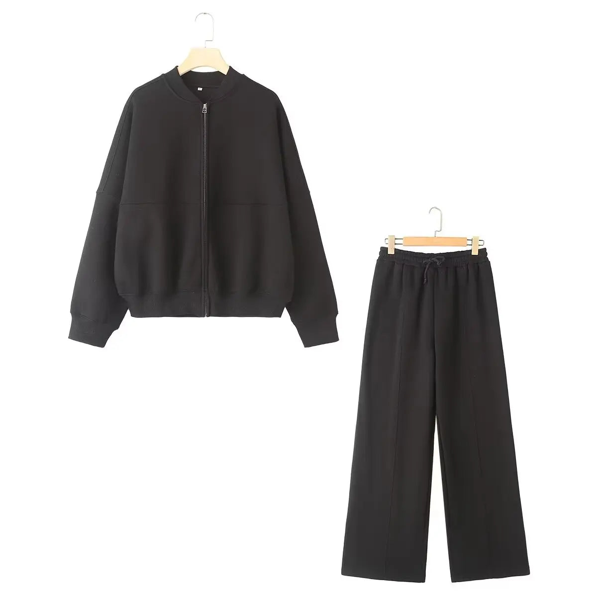 Zip Bomber Jacket+High Waist Lace Up Pants Street Wear