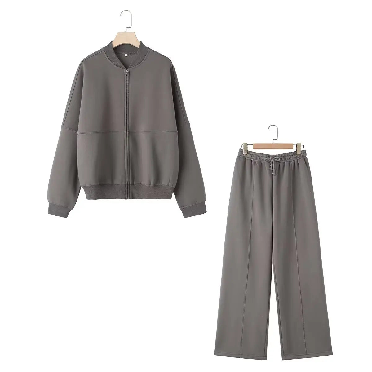 Zip Bomber Jacket+High Waist Lace Up Pants Street Wear