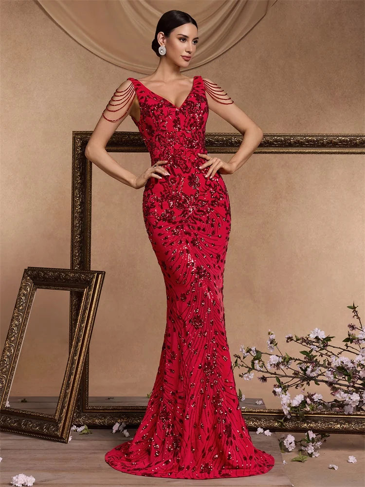 Elegant Red Sequin Dress
