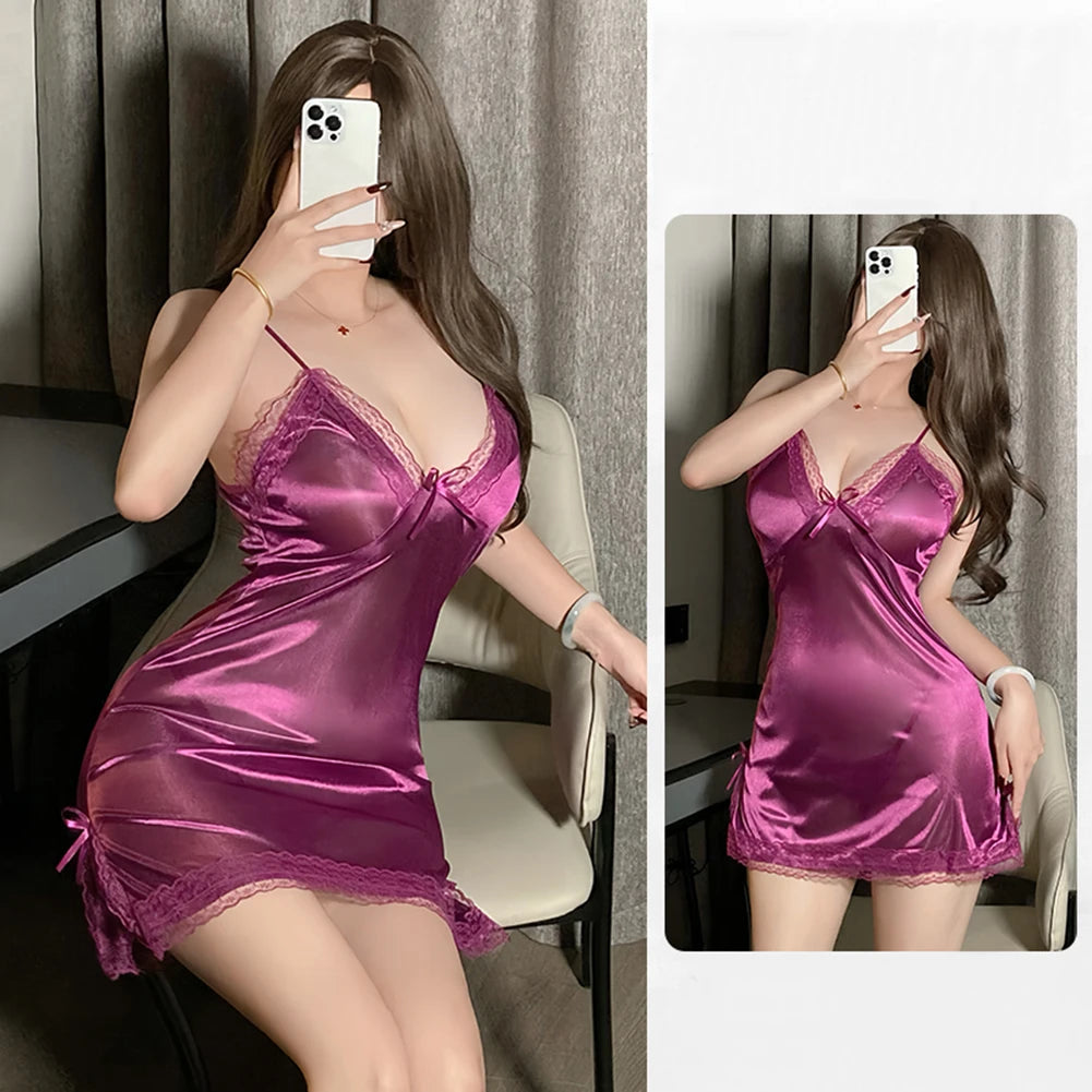 Satin Lace Bow Nightdress