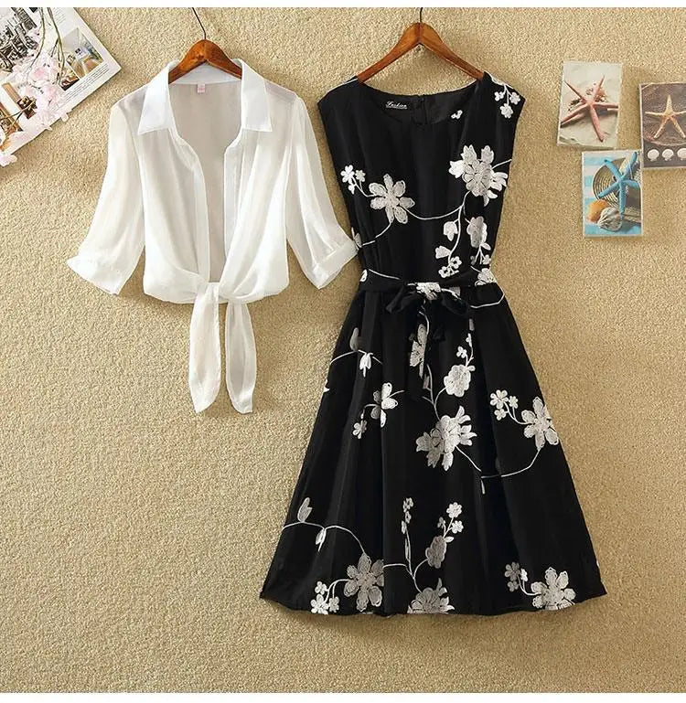 A sleeveless, knee-length A-line dress