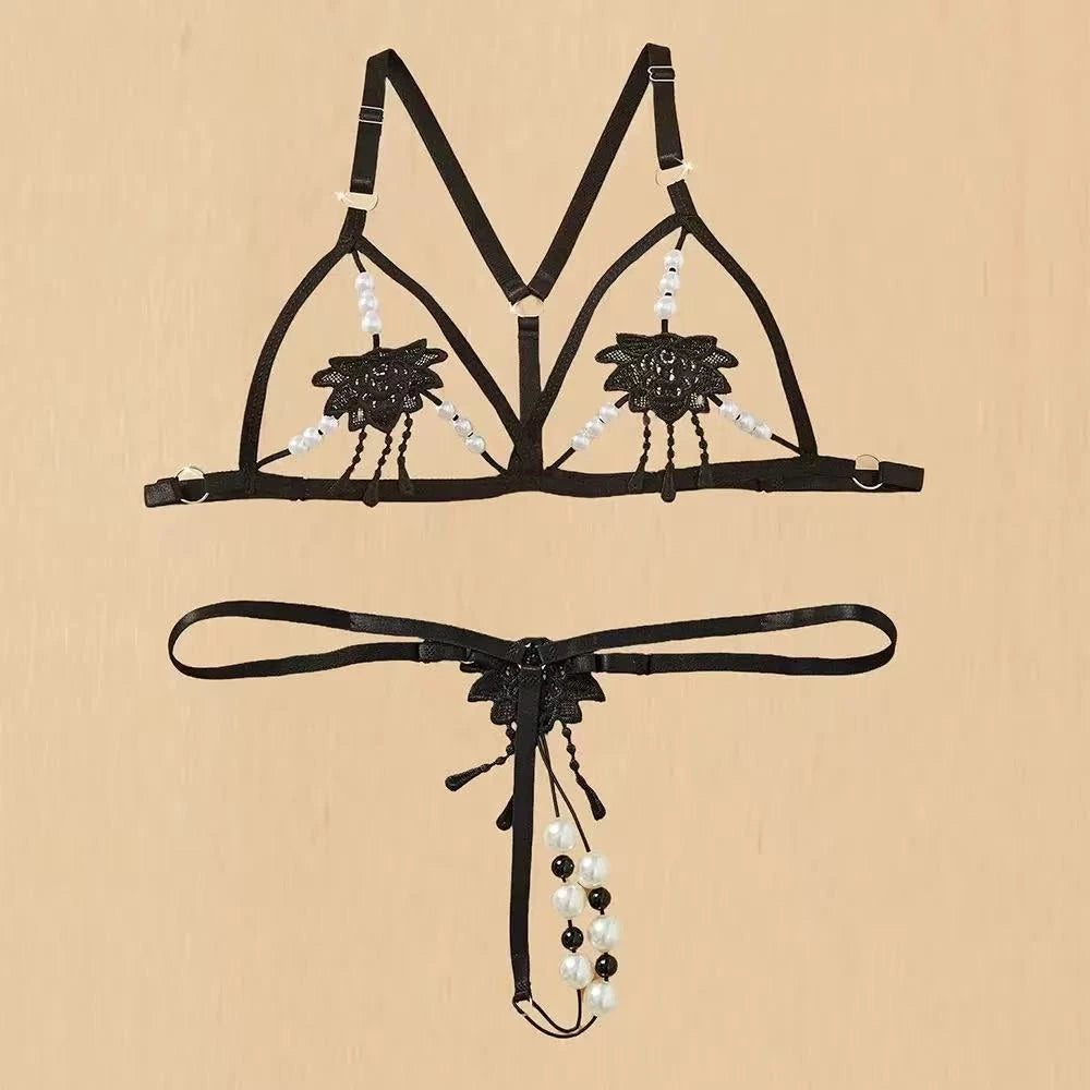 Lace Hollow Bra & Bodysuit Lingerie Set