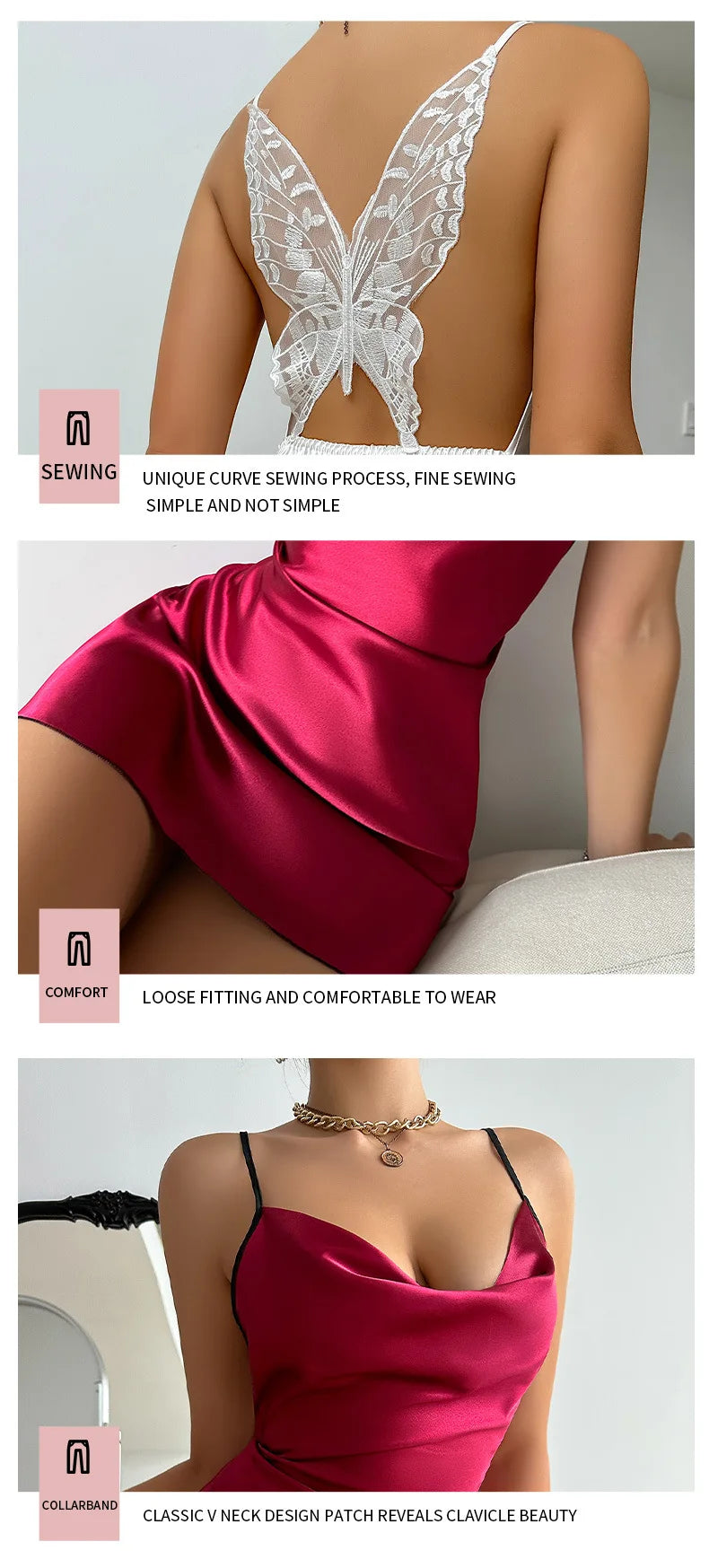 Ice Silk Backless Butterfly Suspender Nightdress