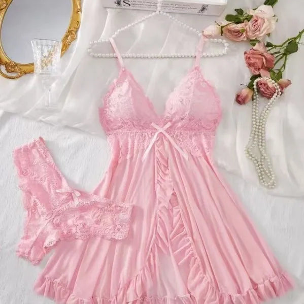 Floral Lace Sheer Nightgown Set