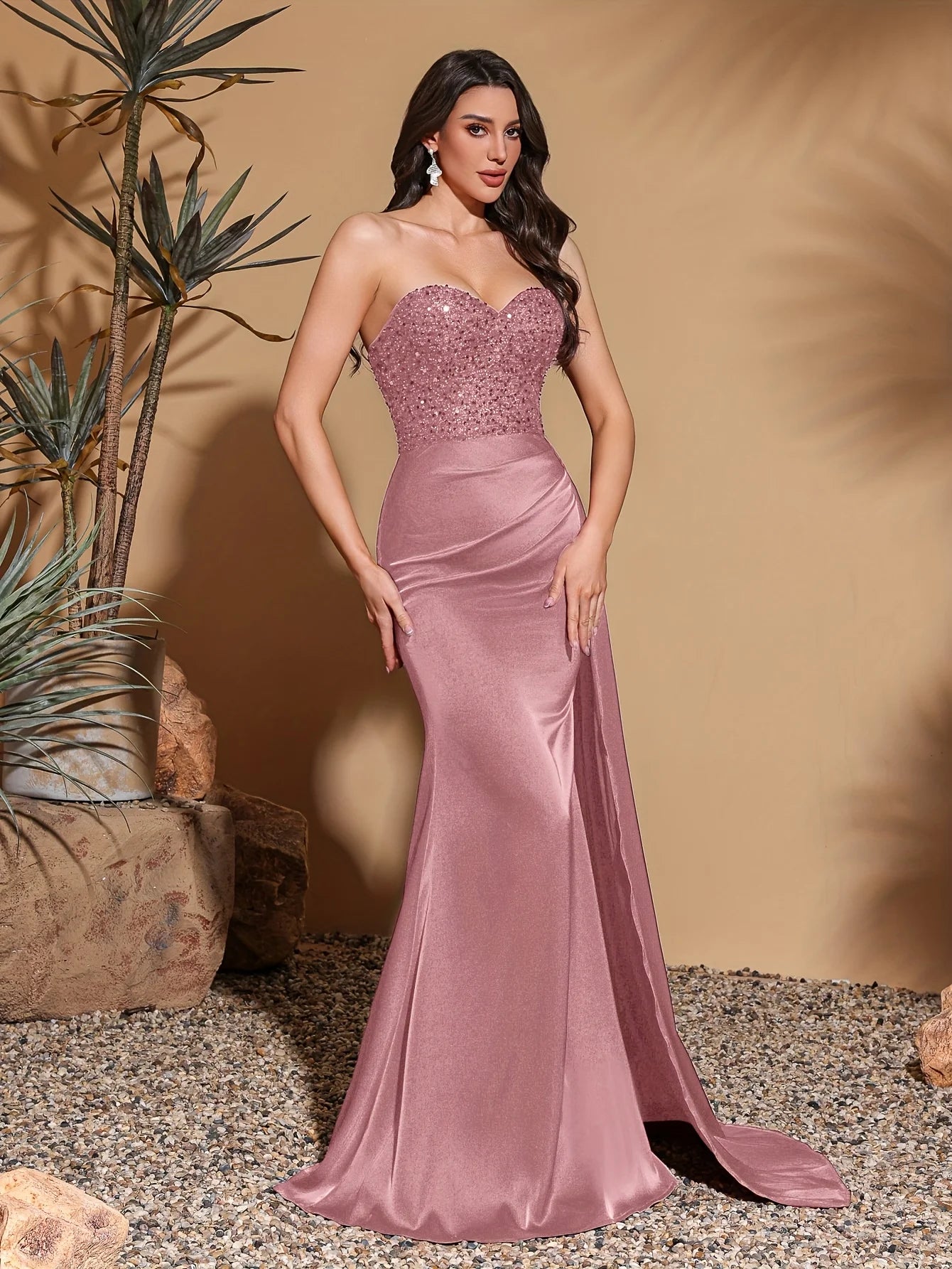 Sequined spliced tube top dress