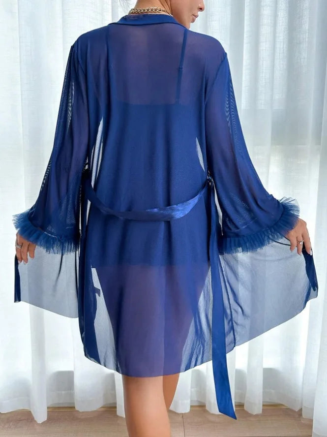 Lace Cami Dress & Mesh Robe Set