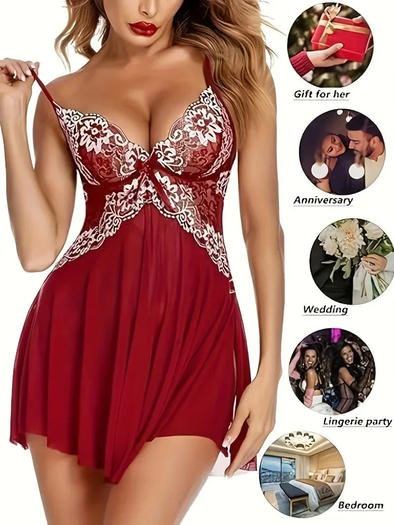 Lace Embroidery Babydoll Set