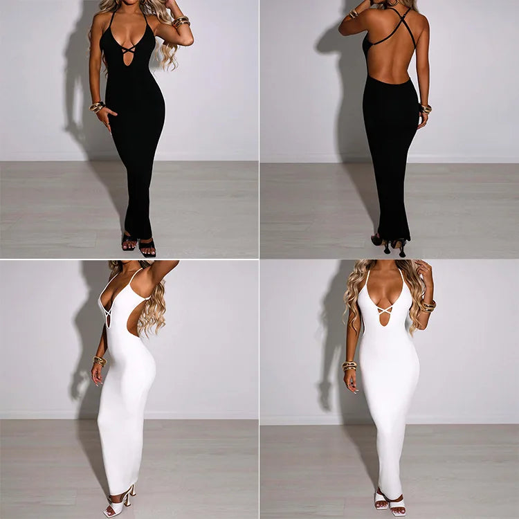 Y2K popular cross-border European and American women's summer bandage sexy Hip Wrap Dress Black