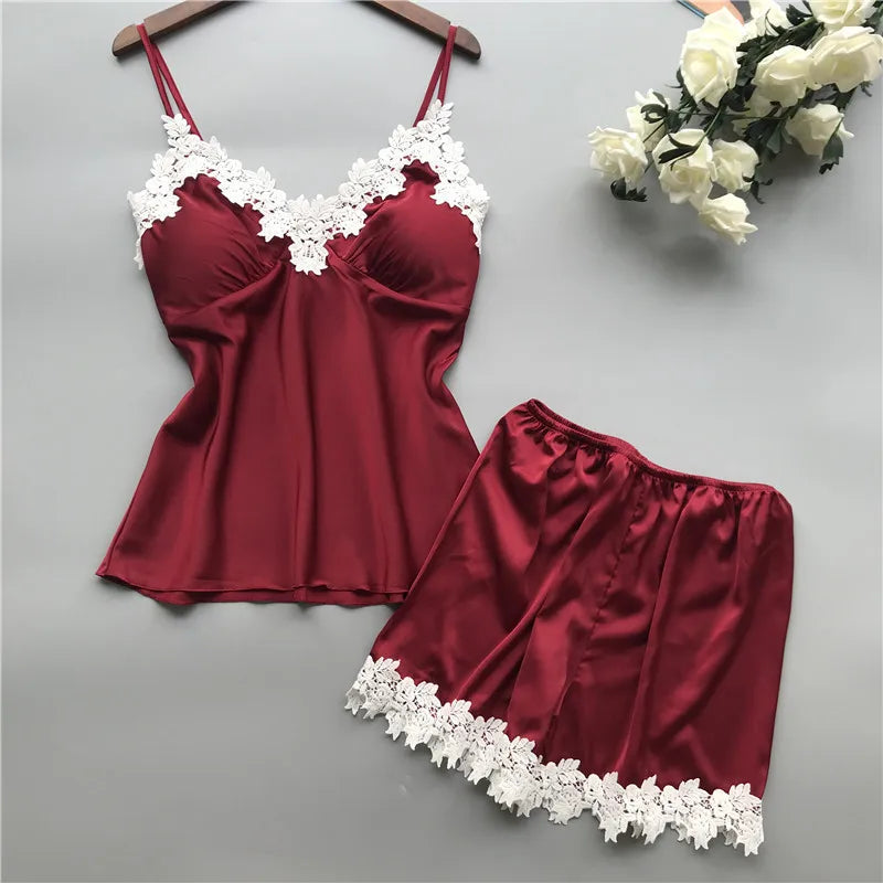 Deep V Lace Cami & Shorts Set