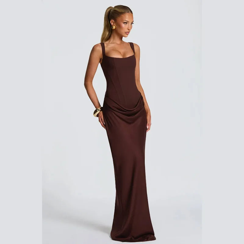 Yellow Strapless Pleated Dress Women Elegant Sexy Sleeveless Waist Cinching Split Maxi Gowns 2026 Lady New Evening Party Dresses