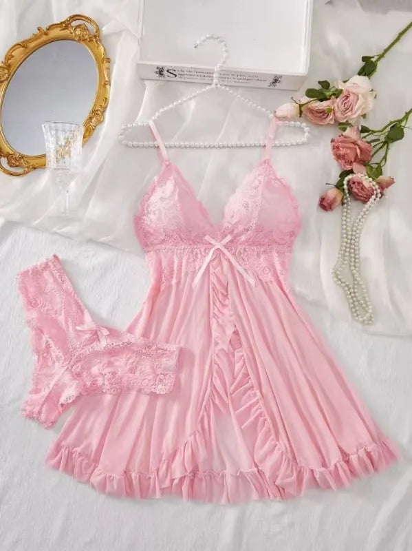 Floral Lace Sheer Nightgown Set