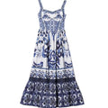 Women's V-Neck Red Blue and White Print Spaghetti Strap Holiday Maxi Dress Summer Runway Floral Print Vacation Long Robes