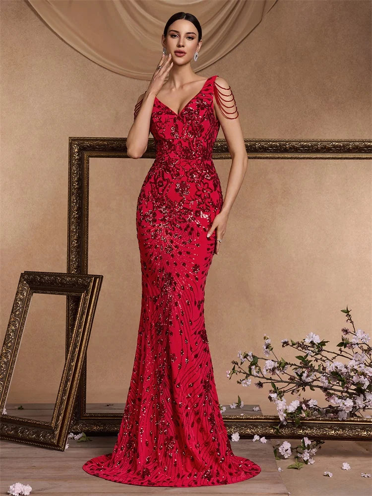 Elegant Red Sequin Dress