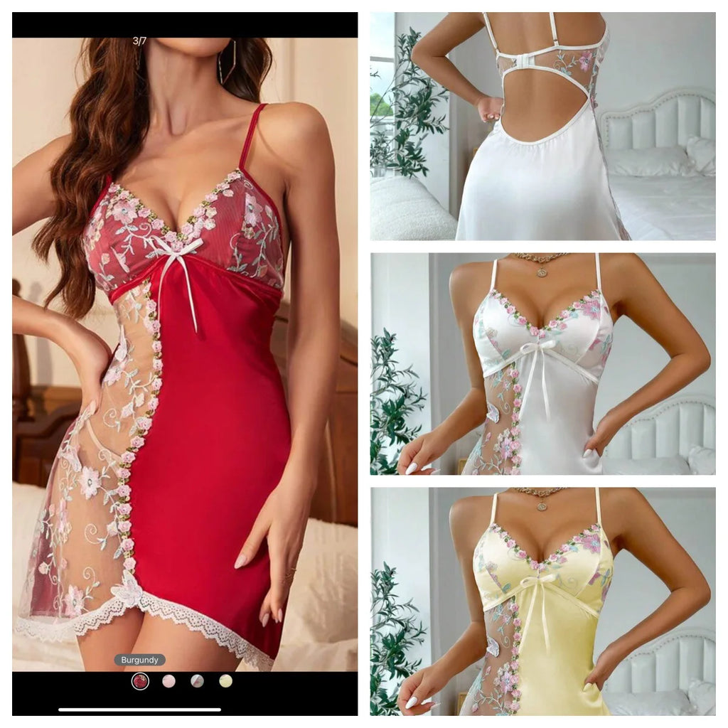 Sheer Satin & Mesh Nightie