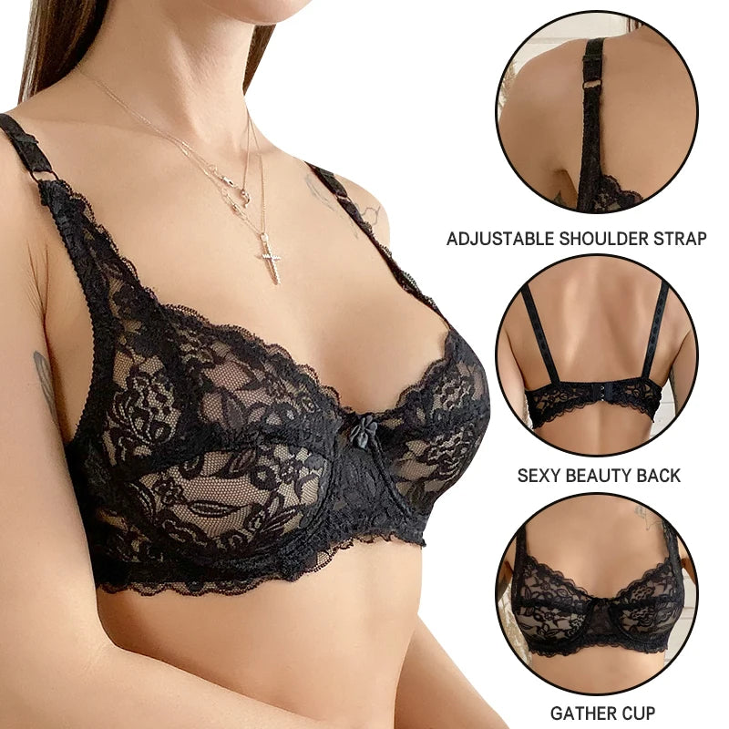 Embroidery Lace Plunge Push-Up Bra