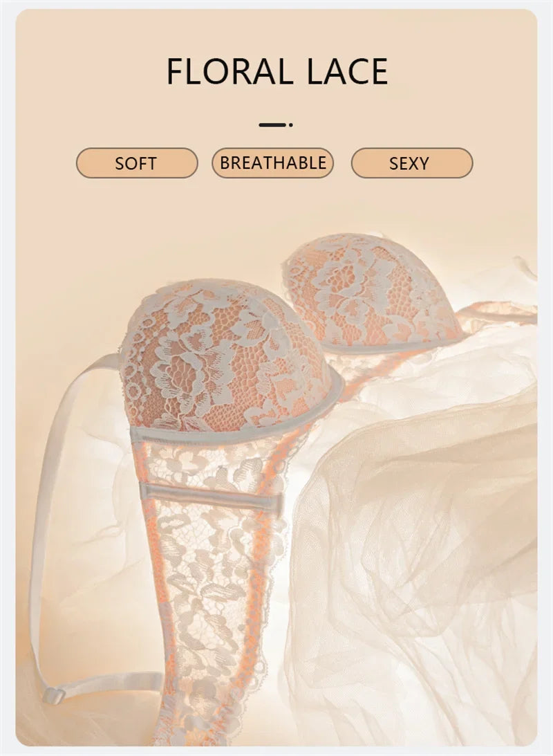 Floral Lace Half-Cup Push-Up Bra