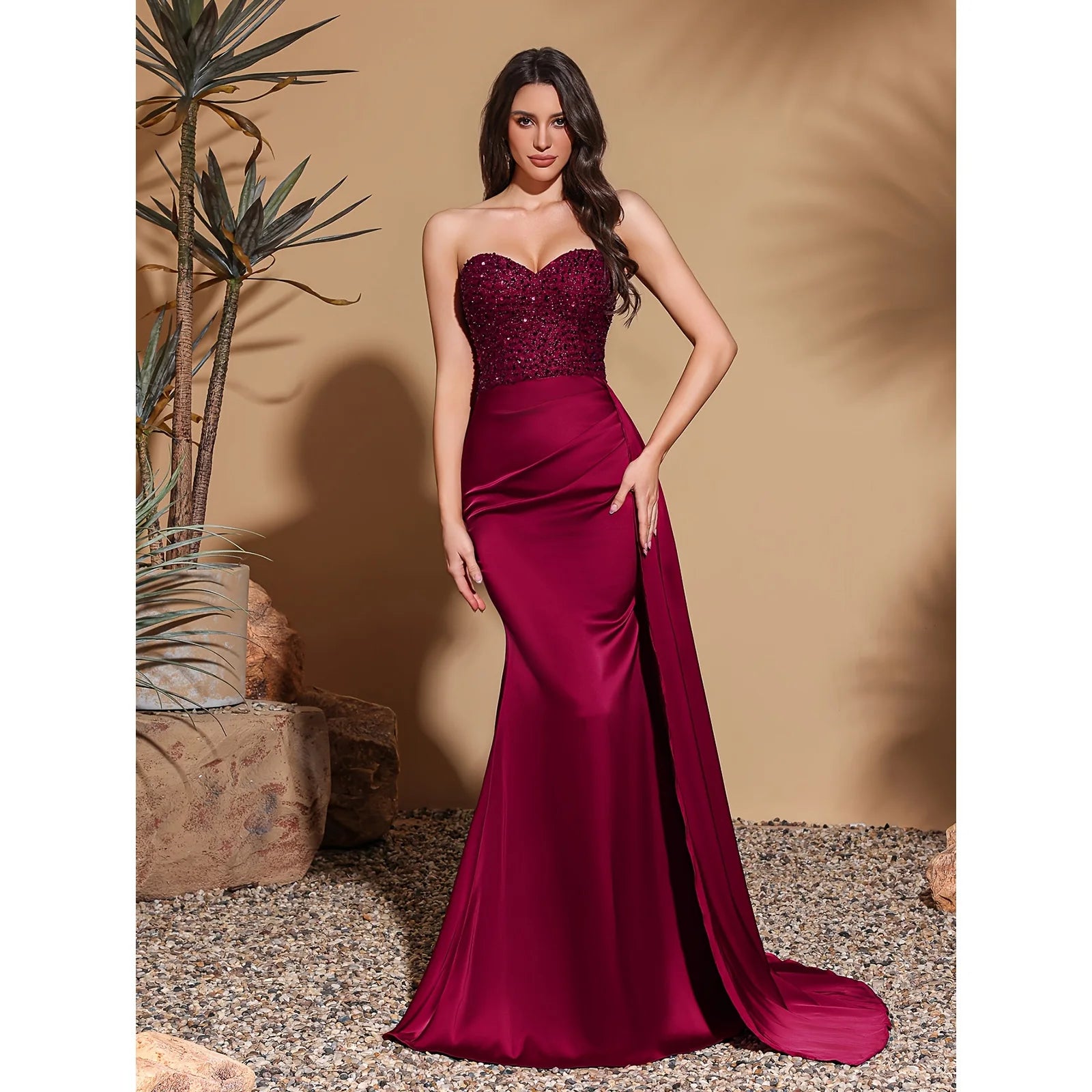 Sequined spliced tube top dress