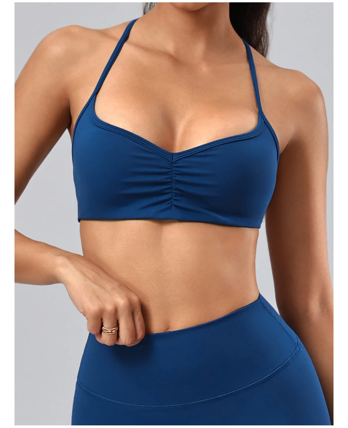 V-Neck Ruched Front Sports Bra