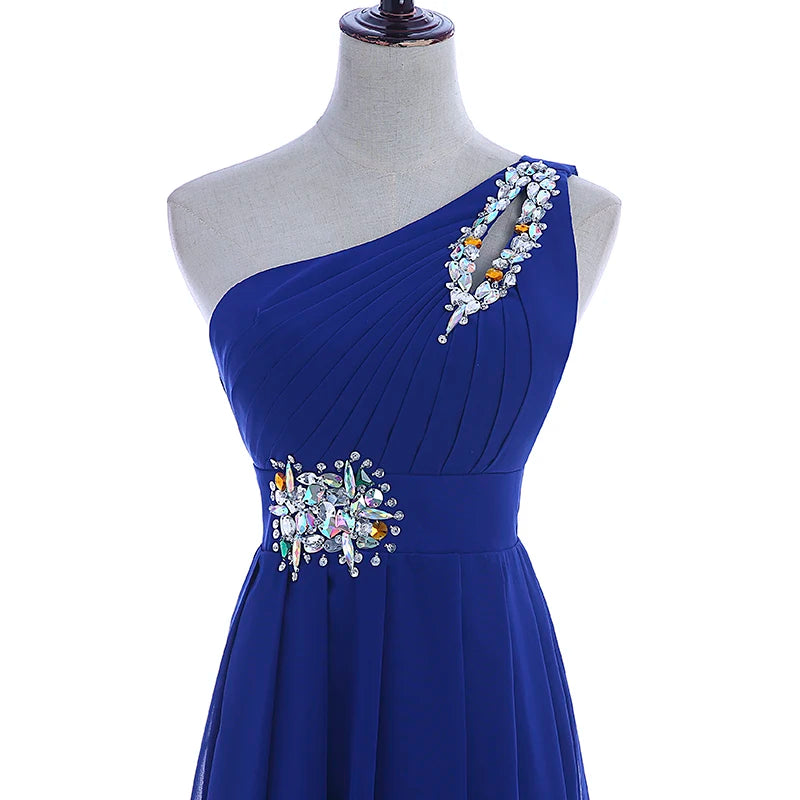 One Shoulder Chiffon Lace-up Maxi