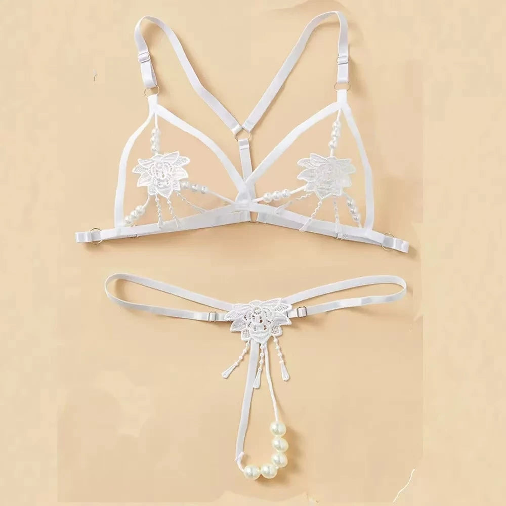 Lace Hollow Bra & Bodysuit Lingerie Set