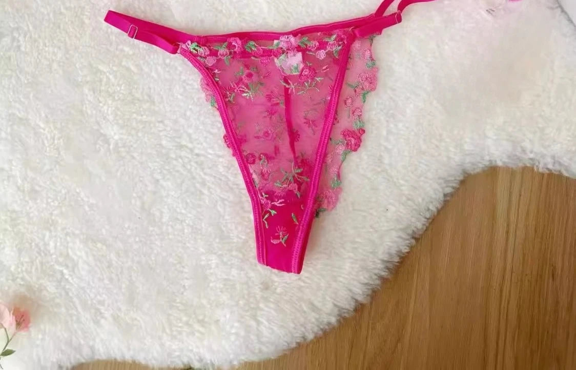 Pink Floral Lingerie Set