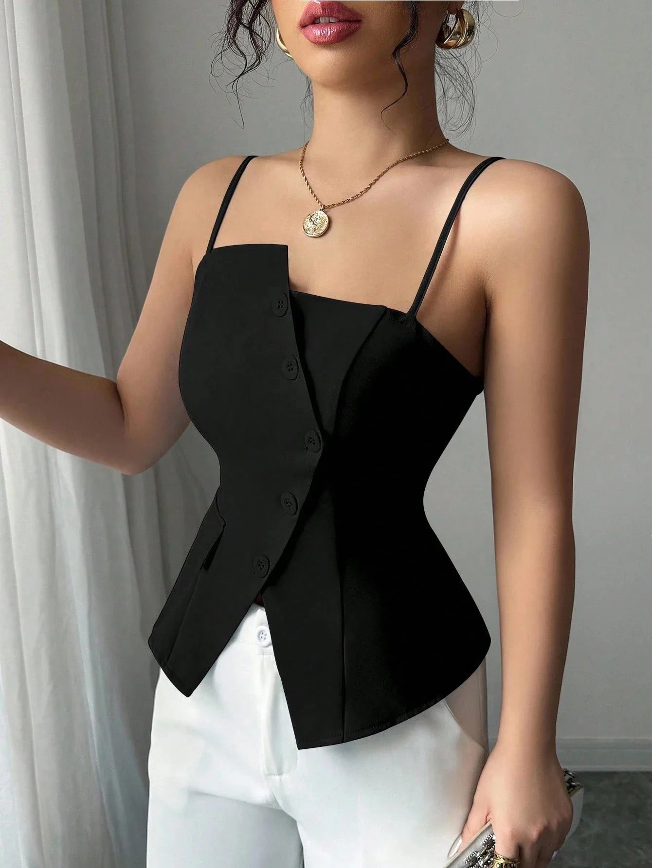 Asymmetric Button-Front Cami