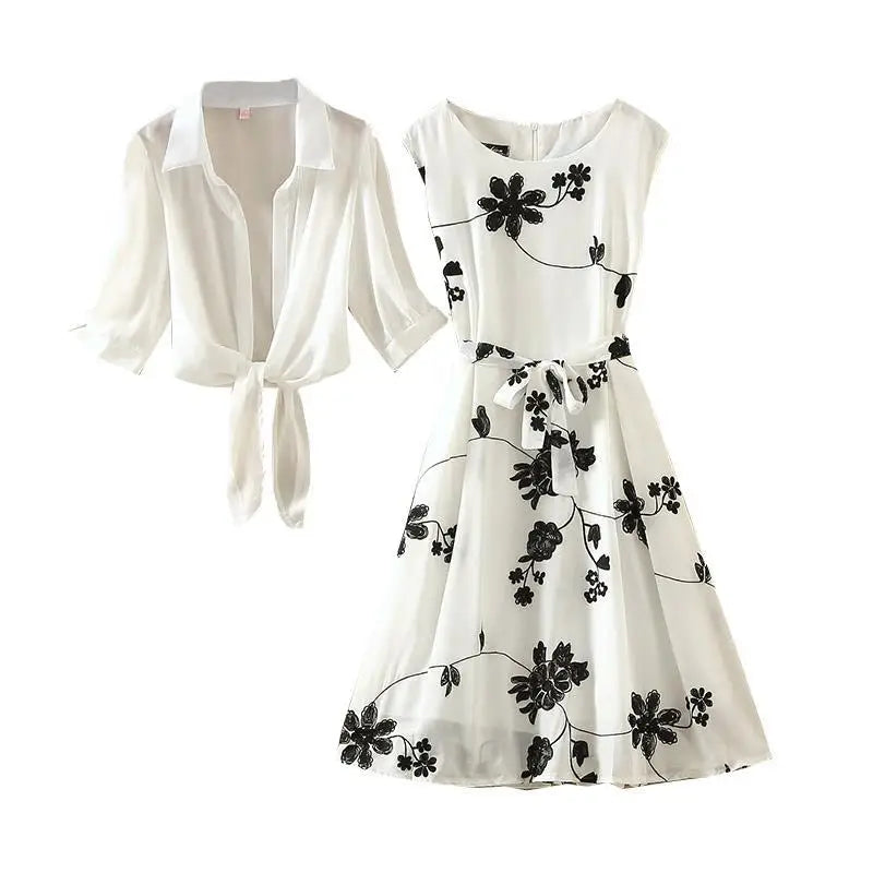 A sleeveless, knee-length A-line dress
