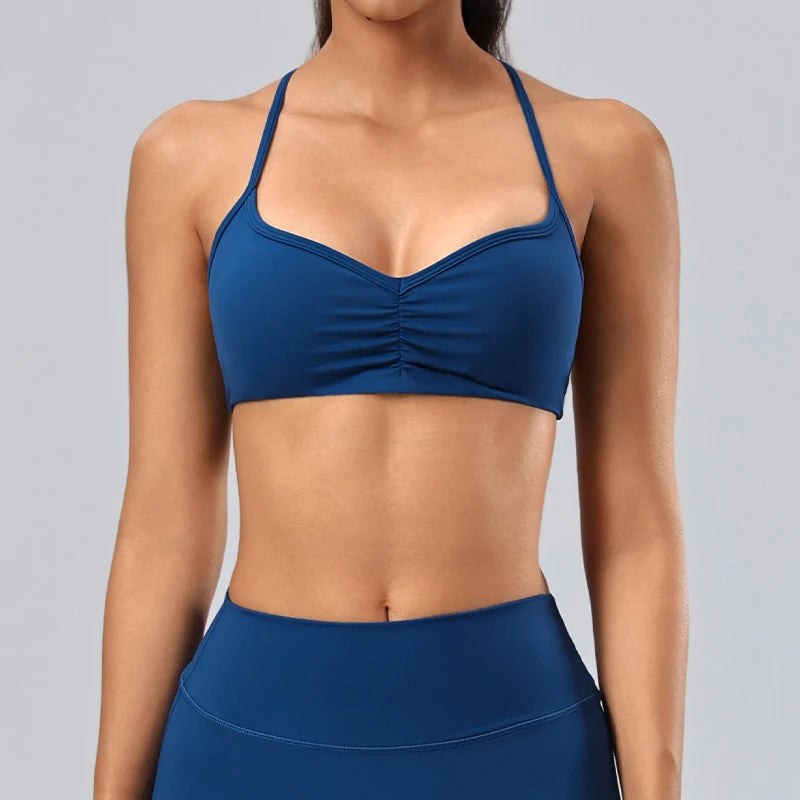 V-Neck Ruched Front Sports Bra