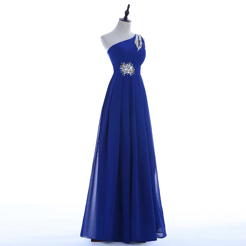 One Shoulder Chiffon Lace-up Maxi