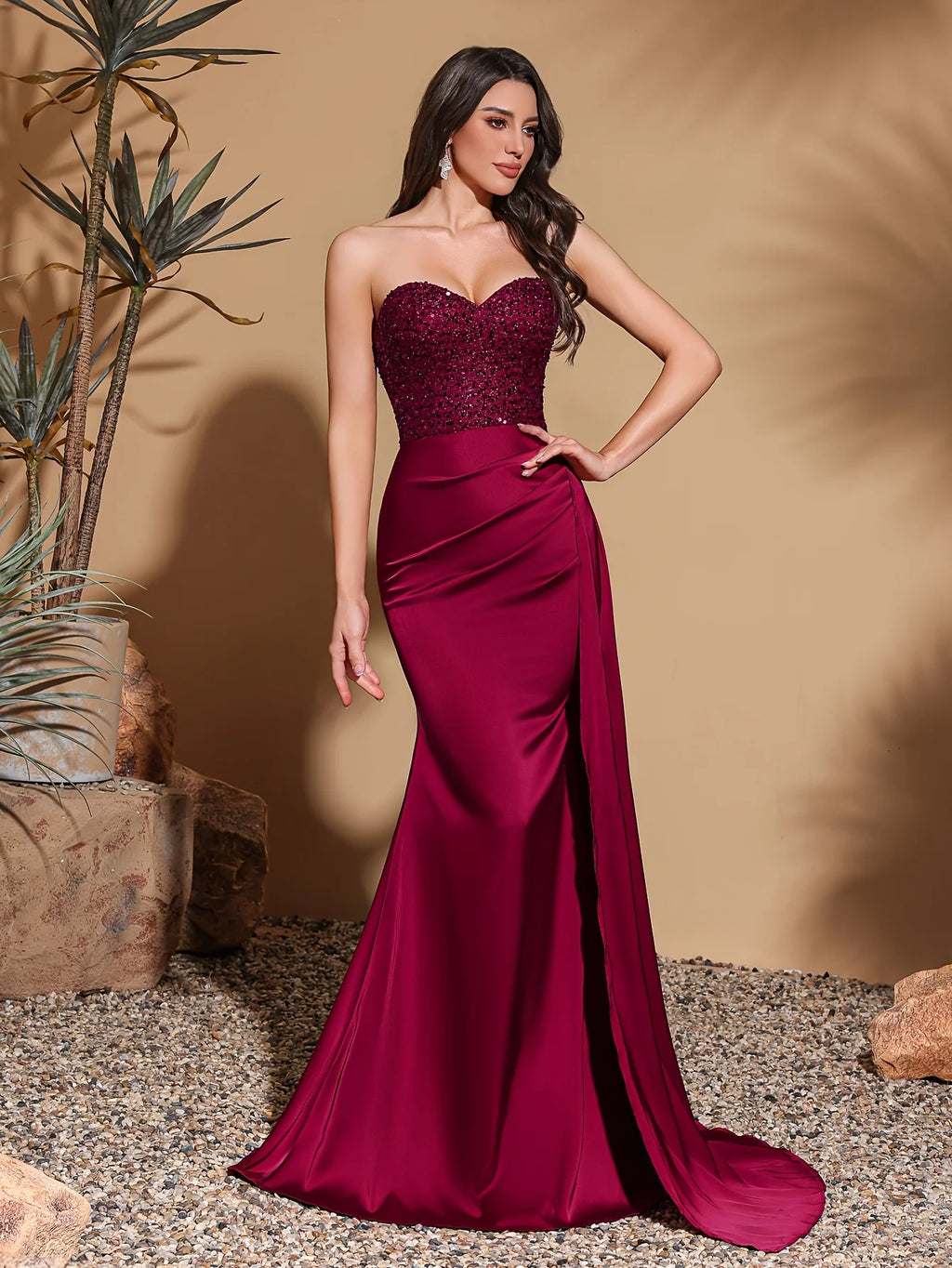 Sequined spliced tube top dress