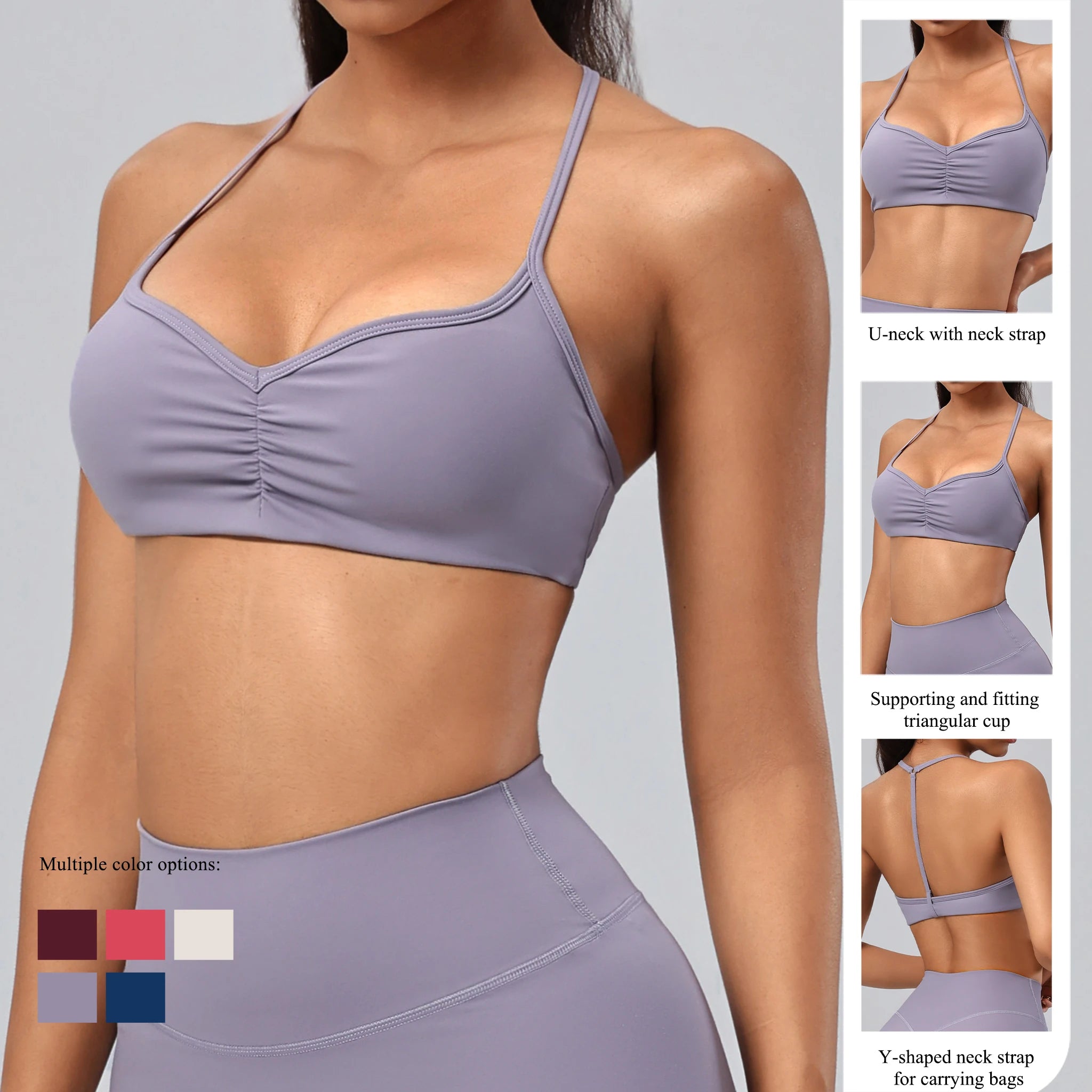 V-Neck Ruched Front Sports Bra