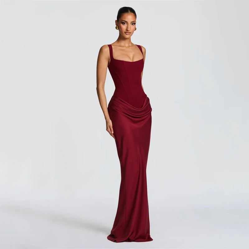 Yellow Strapless Pleated Dress Women Elegant Sexy Sleeveless Waist Cinching Split Maxi Gowns 2026 Lady New Evening Party Dresses