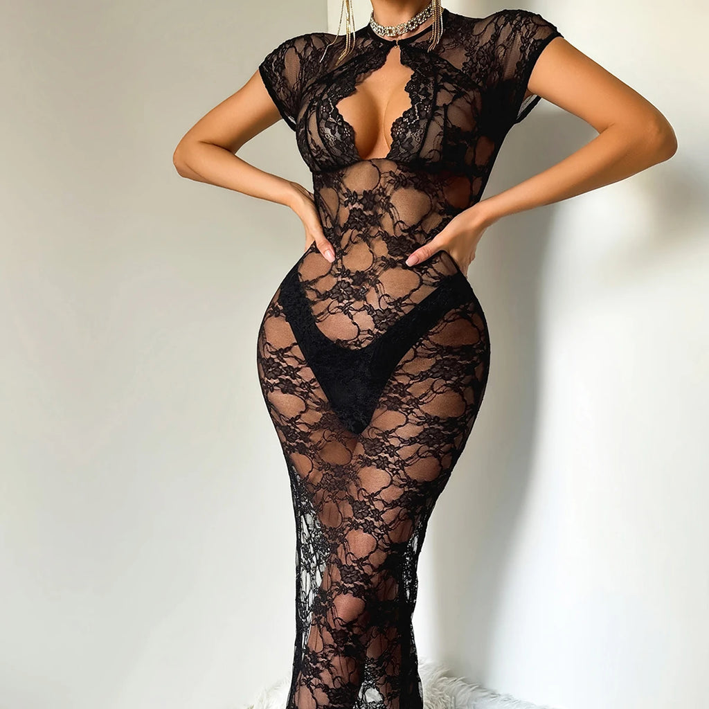 Sheer Lace Maxi Dress Set