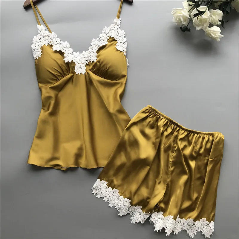 Deep V Lace Cami & Shorts Set