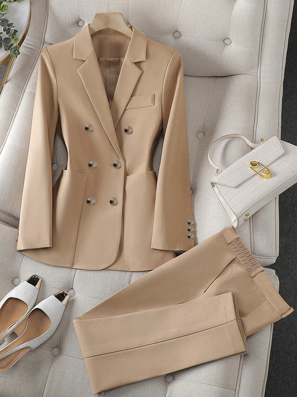 Double-Breasted Slim-Fit Blazer Set