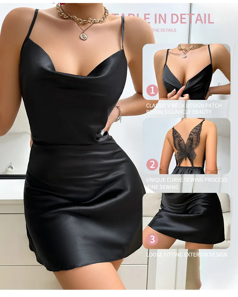 Ice Silk Backless Butterfly Suspender Nightdress