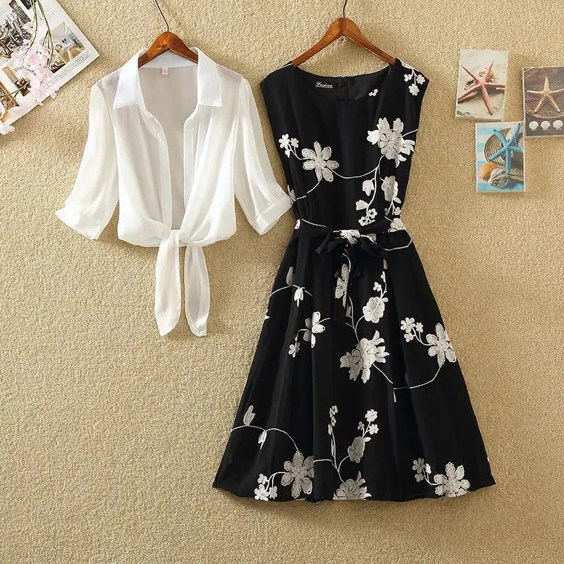 A sleeveless, knee-length A-line dress
