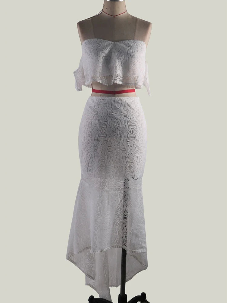 Summer Sexy Lace Hollow Out Dress Suits