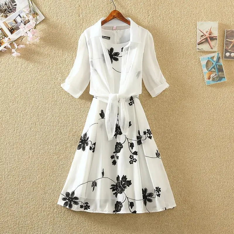 A sleeveless, knee-length A-line dress
