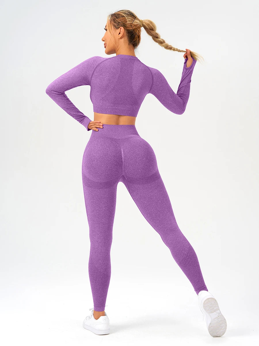 2 pcs/set Long Sleeve Yoga Leggings Set