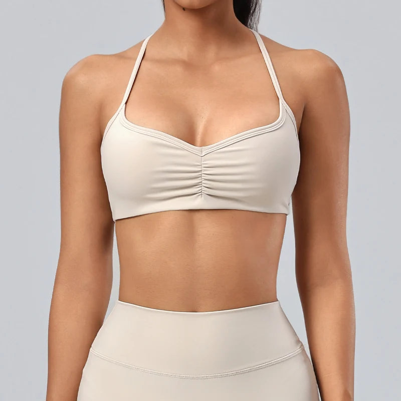 V-Neck Ruched Front Sports Bra