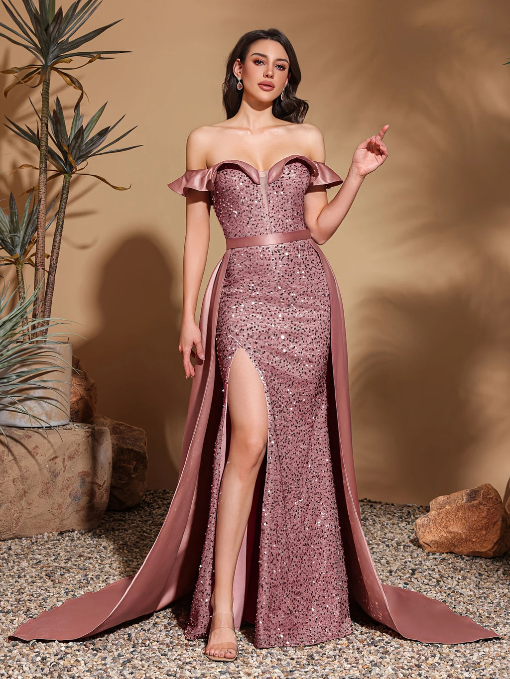 satin floor-length dress