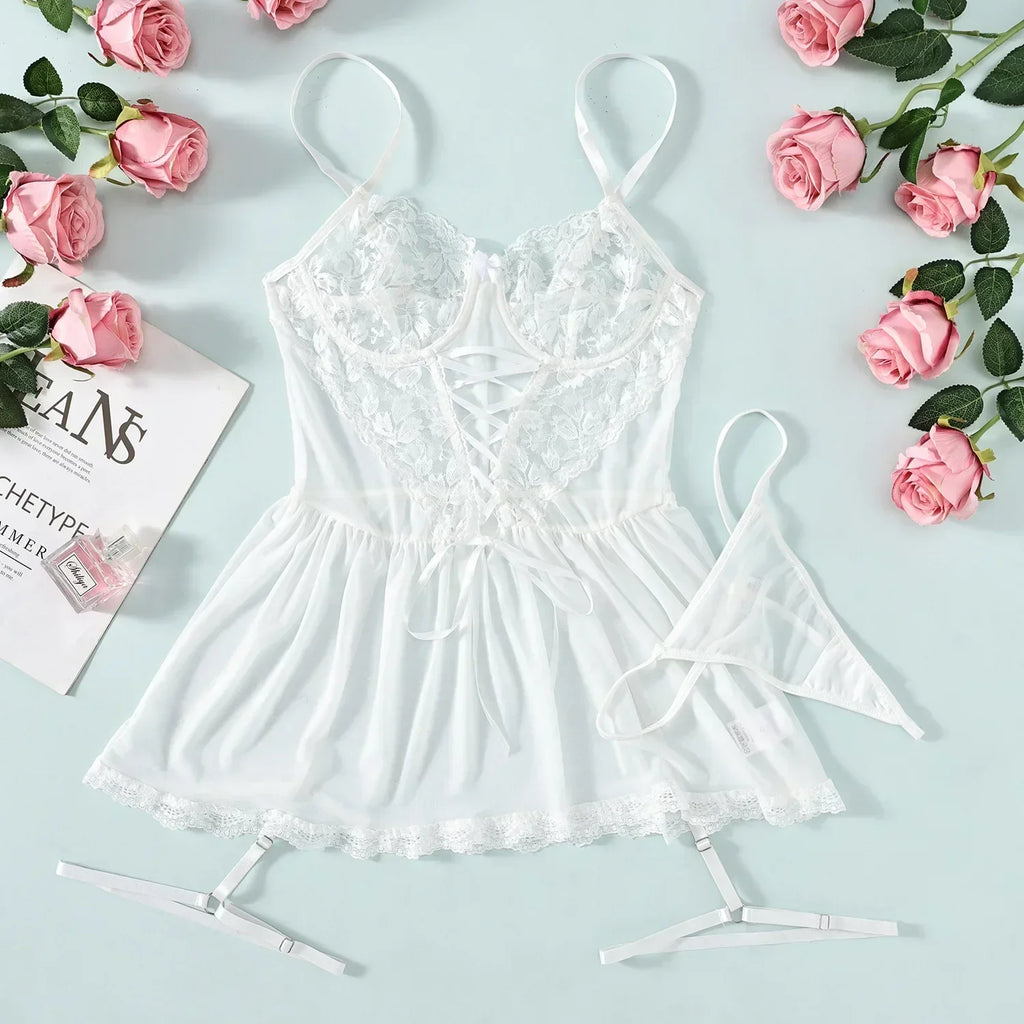 Lace Bow Chemise Babydoll Nightgown