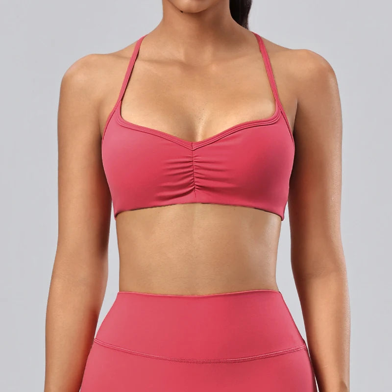 V-Neck Ruched Front Sports Bra