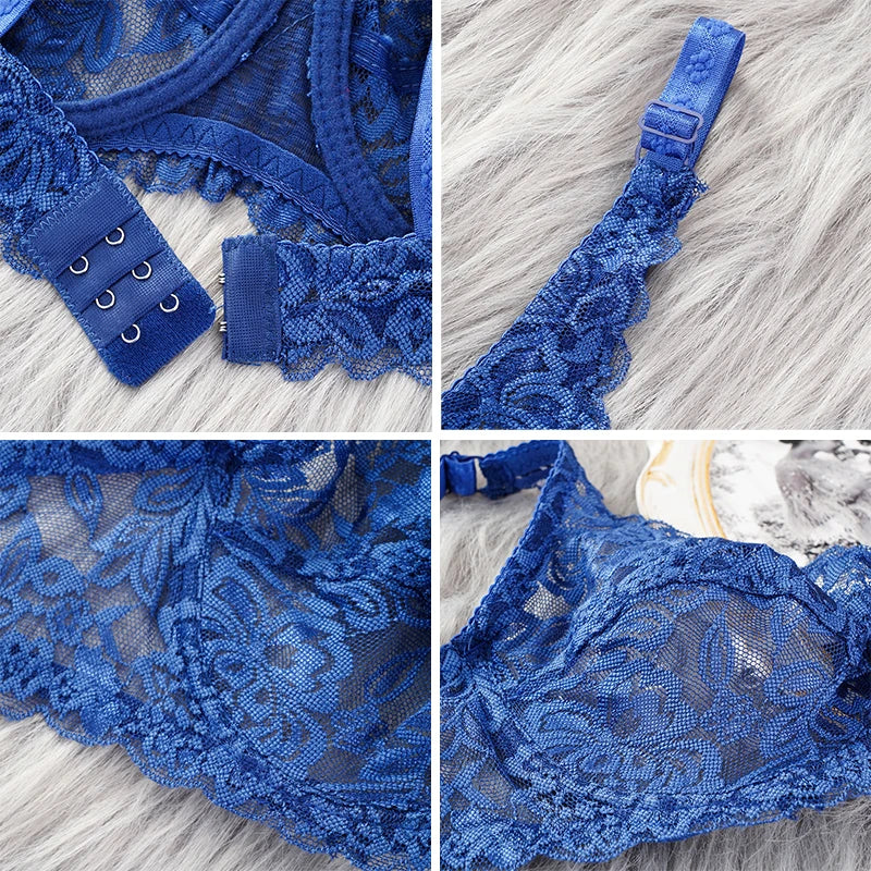 Embroidery Lace Plunge Push-Up Bra