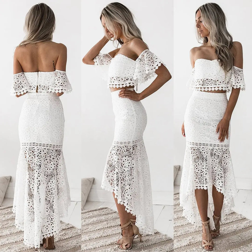 Summer Sexy Lace Hollow Out Dress Suits